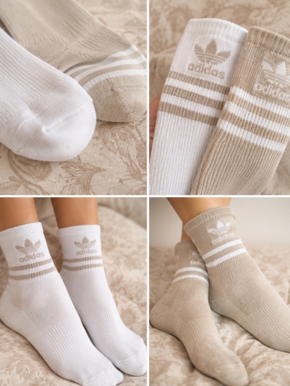 adidas White Crew Athletic Socks with Gold Stripes